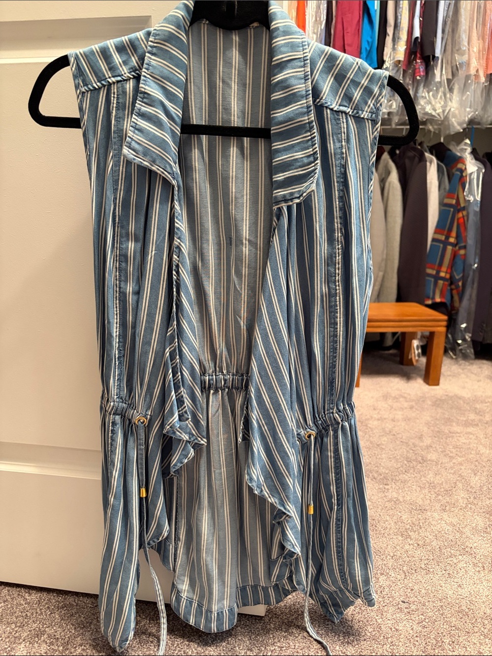 Altar'd State Blue and White Striped Sleeveless Drawstring Tunic